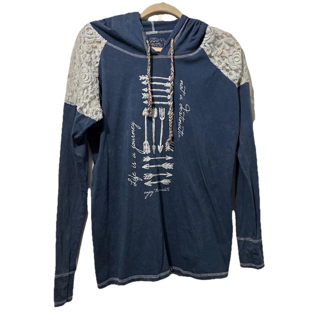 Panhandle Long Sleeved Hoodie Shirt Size XXL Cotton Lace Blue Life Is A Journey